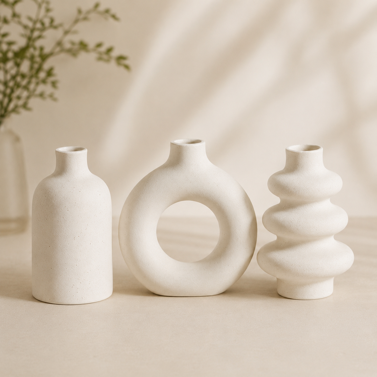 Conjunto de Vasos Decorativos Boho Conjunto de 3 Peças de Cerâmica para Sala – Viorenna