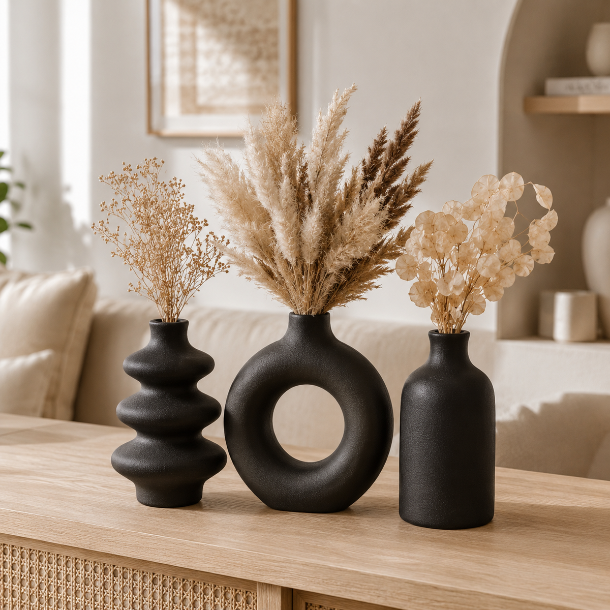 Conjunto de Vasos Decorativos Boho Conjunto de 3 Peças de Cerâmica para Sala – Viorenna