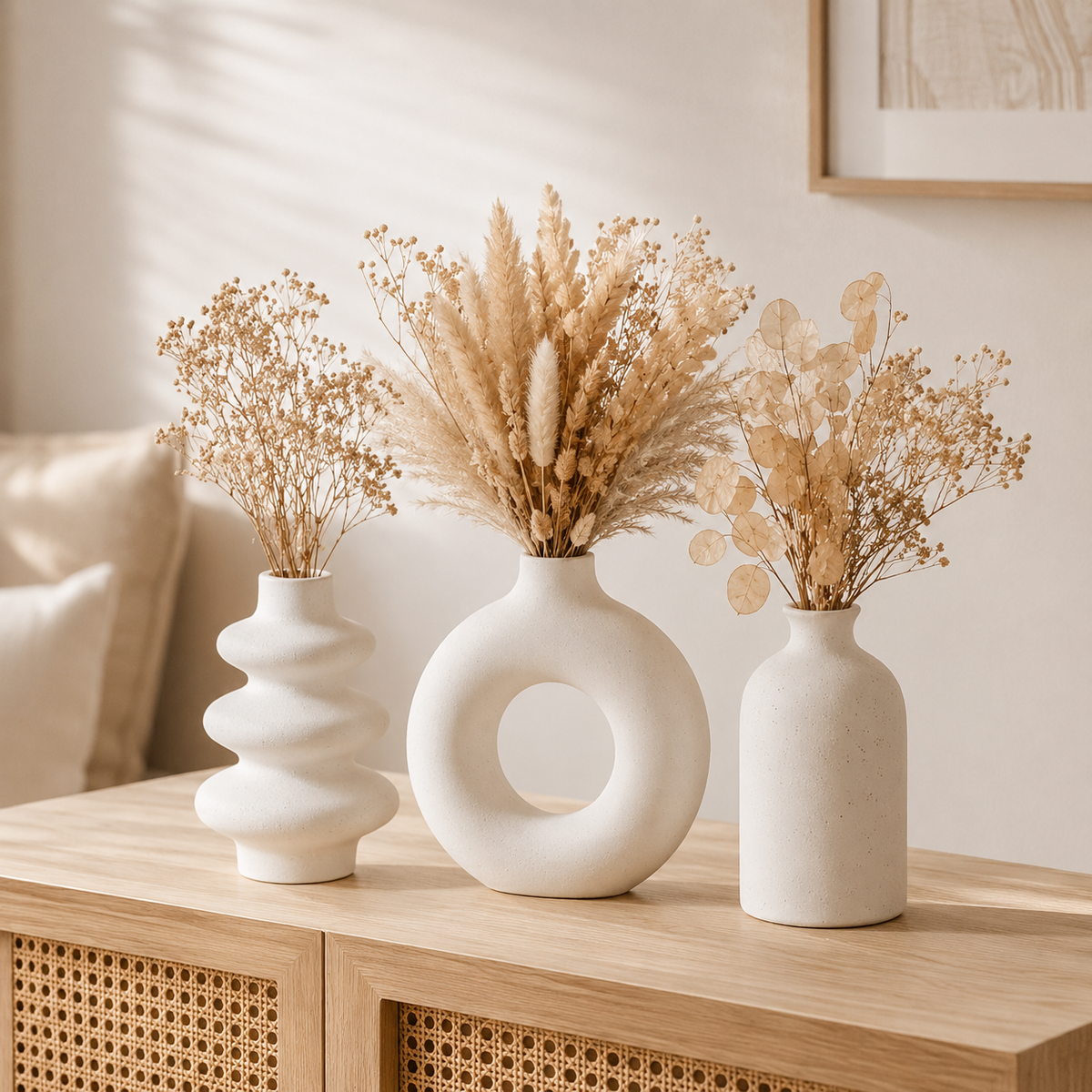 Conjunto de Vasos Decorativos Boho Conjunto de 3 Peças de Cerâmica para Sala – Viorenna