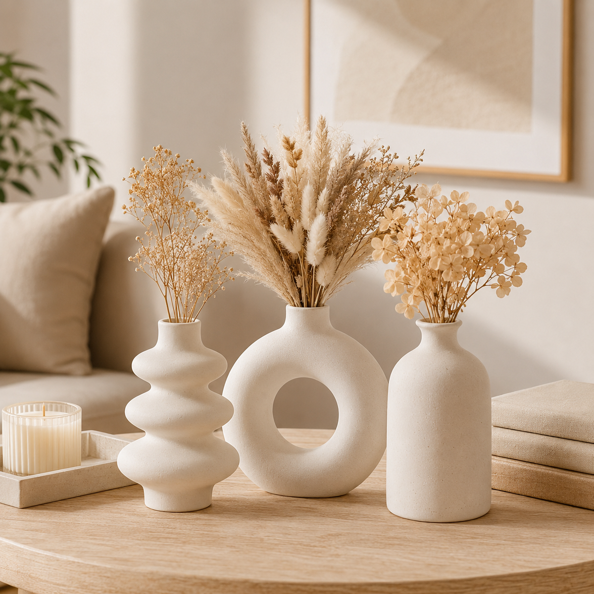 Conjunto de Vasos Decorativos Boho Conjunto de 3 Peças de Cerâmica para Sala – Viorenna
