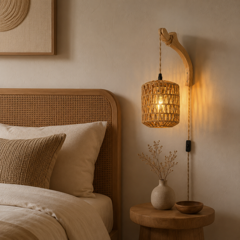 Luminária de Parede em Rattan para Sala e Quarto – Viorenna