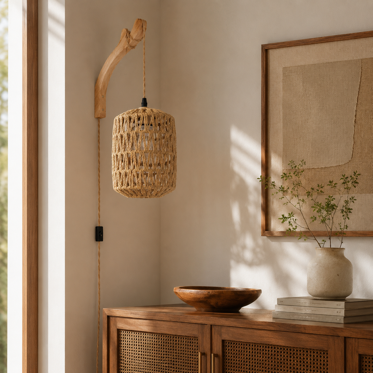 Luminária de Parede em Rattan para Sala e Quarto – Viorenna