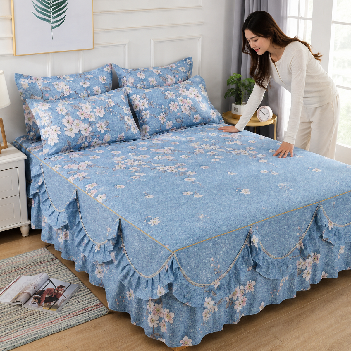 Kit Colcha Floral para Cama Box com Fronhas – Viorenna