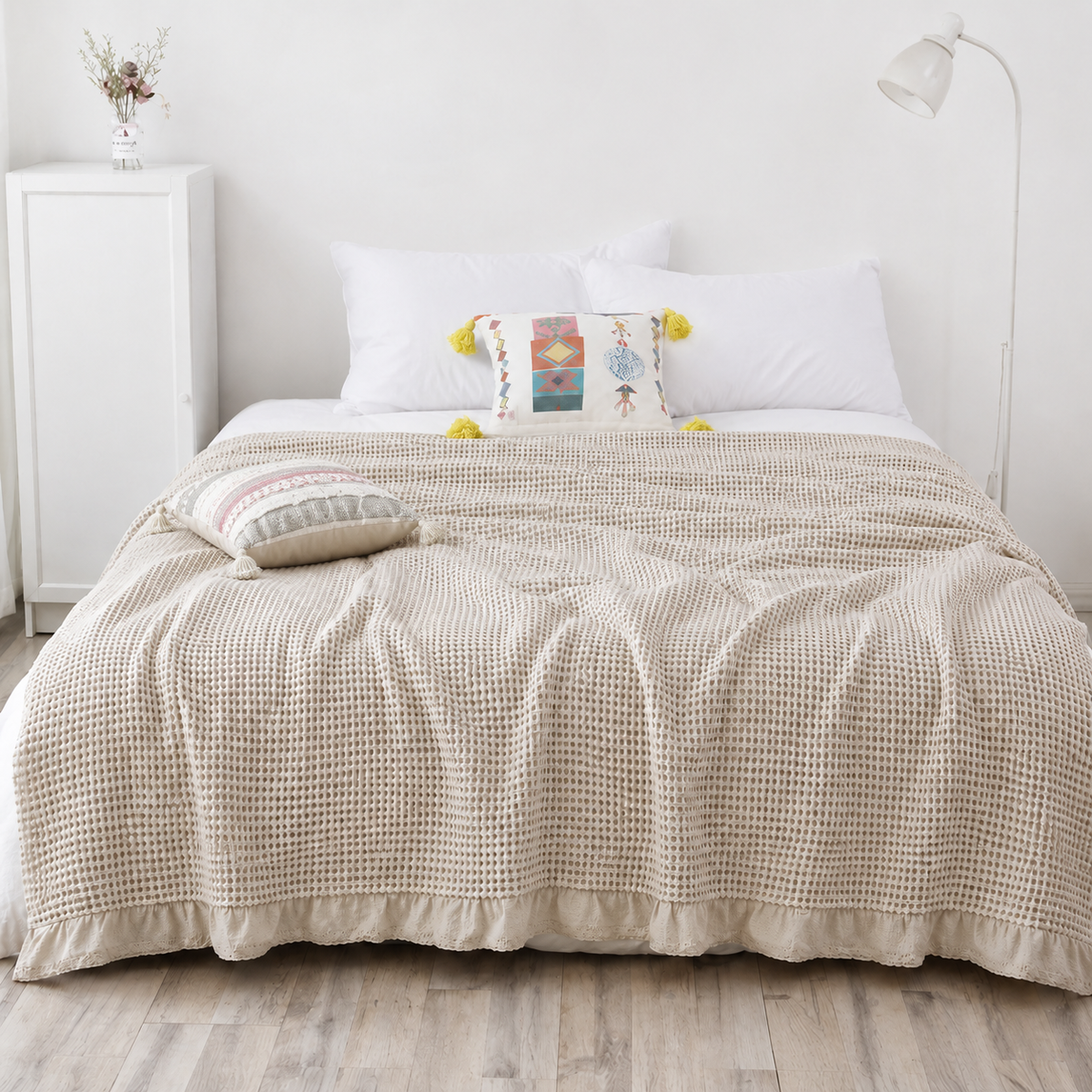 Colcha Xadrez Waffle em Algodão para Cama – Viorenna