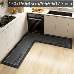 Simple kitchen non-slip floor mat L-shaped corner mat bathroom absorbent foot mat diatom mud printed mat door mat