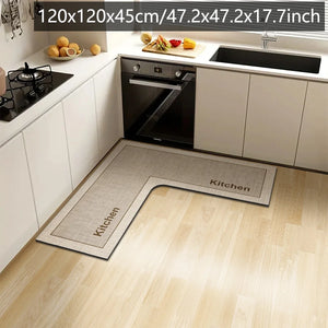 Simple kitchen non-slip floor mat L-shaped corner mat bathroom absorbent foot mat diatom mud printed mat door mat