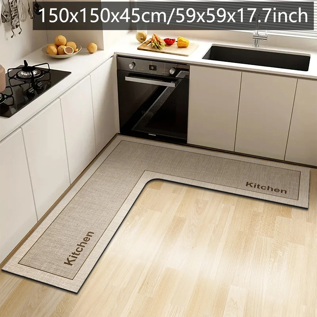 Simple kitchen non-slip floor mat L-shaped corner mat bathroom absorbent foot mat diatom mud printed mat door mat