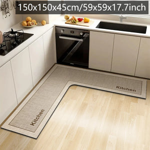 Simple kitchen non-slip floor mat L-shaped corner mat bathroom absorbent foot mat diatom mud printed mat door mat