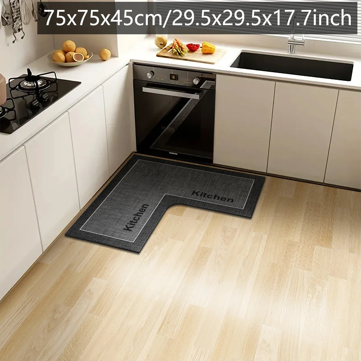 Simple kitchen non-slip floor mat L-shaped corner mat bathroom absorbent foot mat diatom mud printed mat door mat