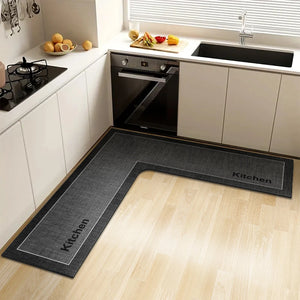 Simple kitchen non-slip floor mat L-shaped corner mat bathroom absorbent foot mat diatom mud printed mat door mat