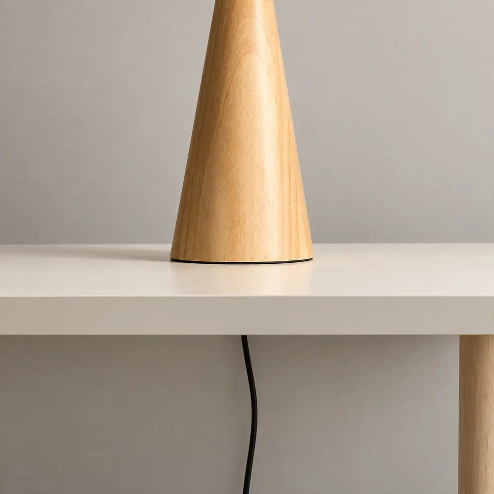 Abajur de Mesa em Madeira com Cúpula Plissada – Viorenna