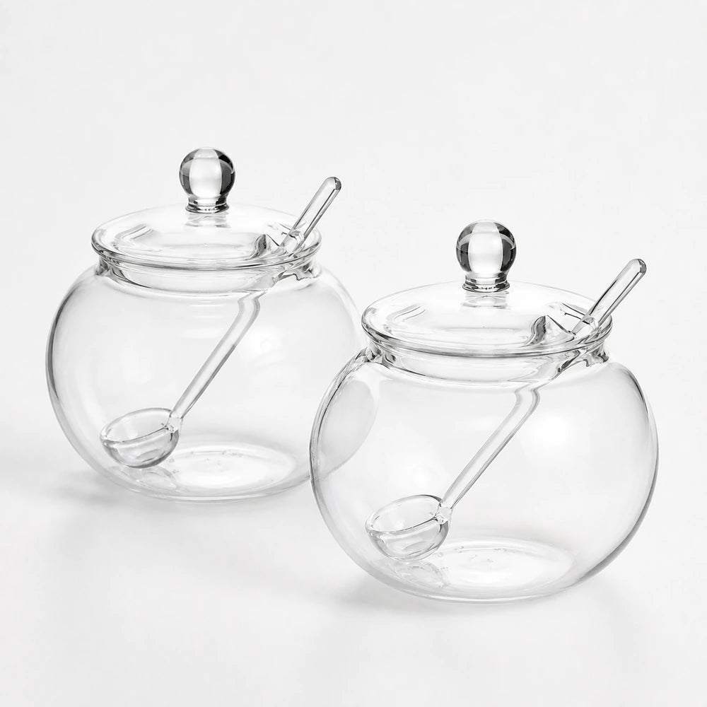 Conjunto com dois açucareiros de vidro 250 ml com tampa e colher