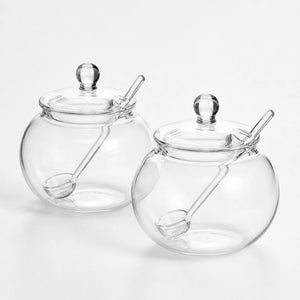 Conjunto com dois açucareiros de vidro 250 ml com tampa e colher