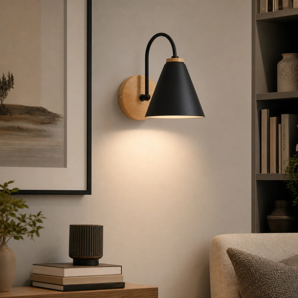 Arandela metal minimalista em ambiente de sala ou estudo
