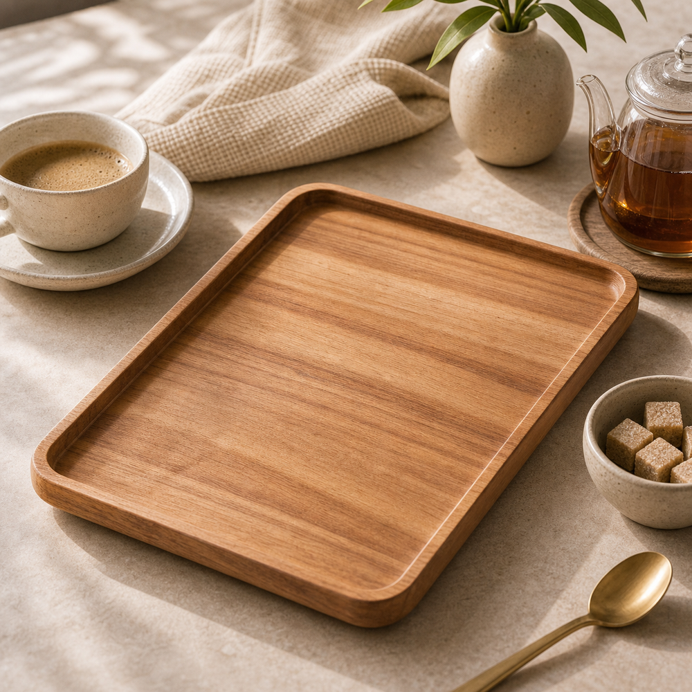Bandeja de Madeira para Servir Café e Chá em imagem hero premium - Viorenna