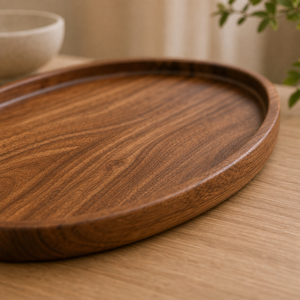 Bandeja Decorativa Oval de Madeira para Mesa Posta em imagem close material premium - Viorenna