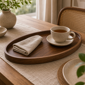 Bandeja Decorativa Oval de Madeira para Mesa Posta - imagem 06 angulo secundario premium Viorenna