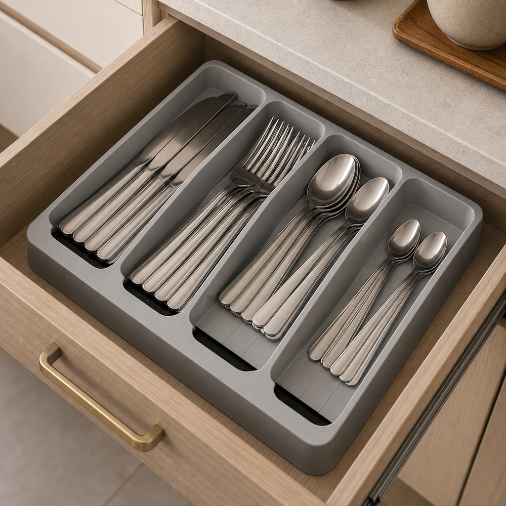 Bandeja Organizadora Multiuso para Talheres em imagem detalhe funcional premium - Viorenna