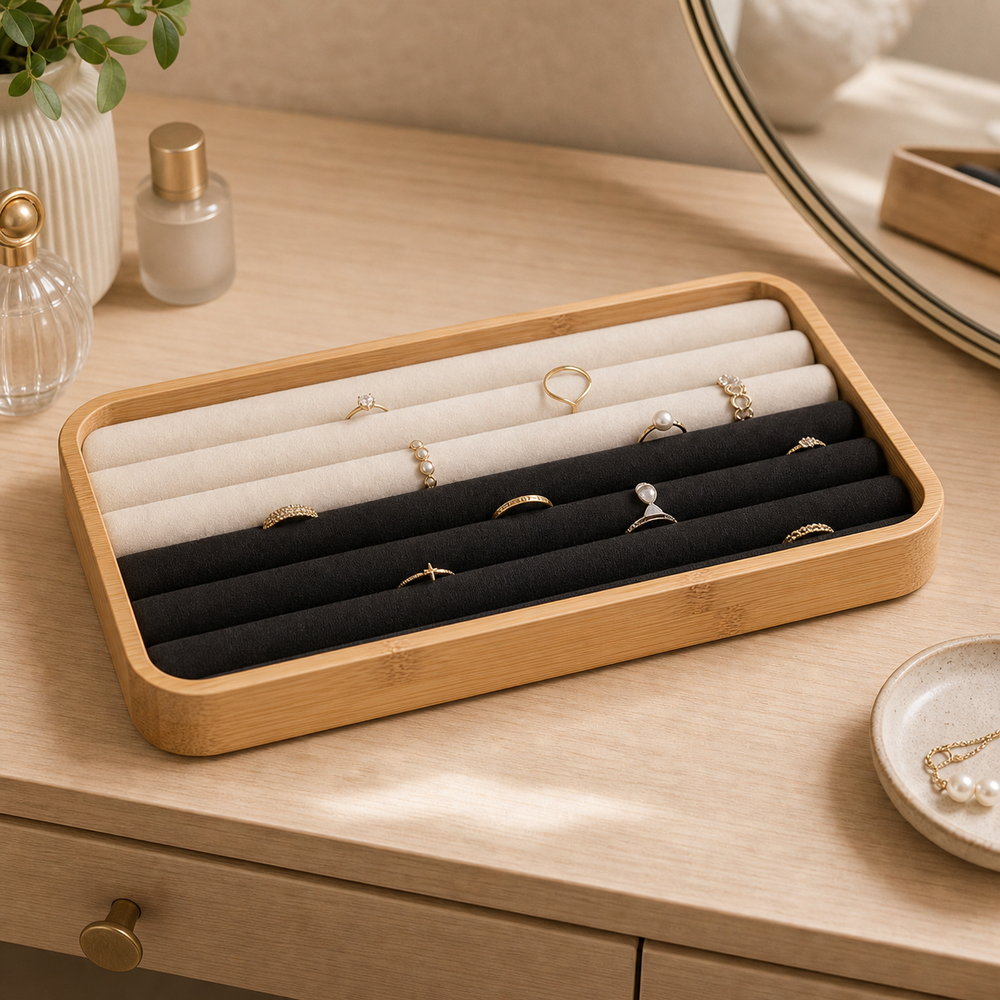 Bandeja Porta Joias em Bambu para Anéis e Brincos em imagem hero premium - Viorenna