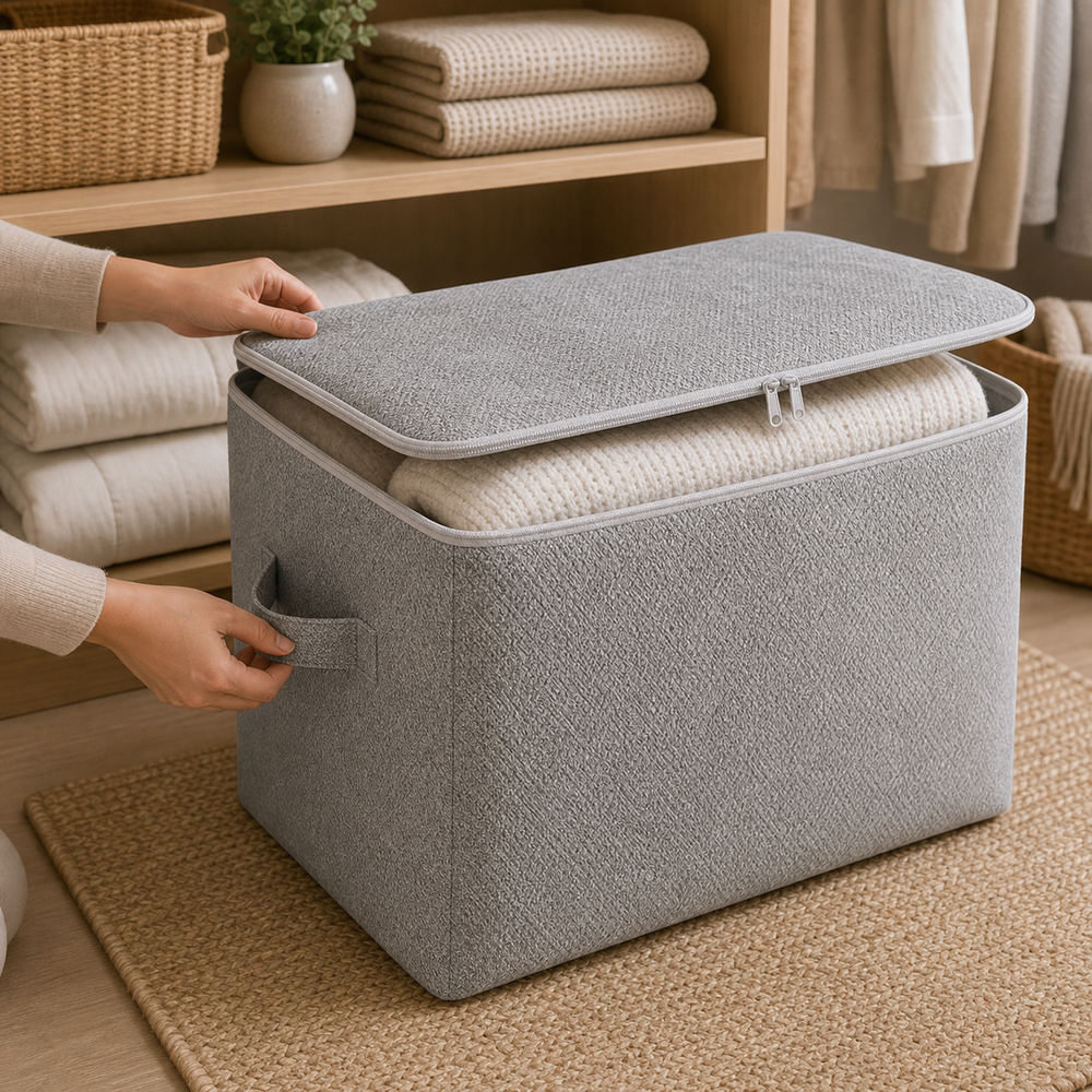 Bolsa Organizadora Grande para Edredons e Cobertores em imagem detalhe funcional premium - Viorenna