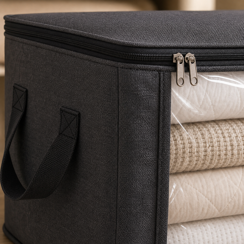 Bolsa Organizadora para Enxoval e Cobertores em imagem close material premium - Viorenna