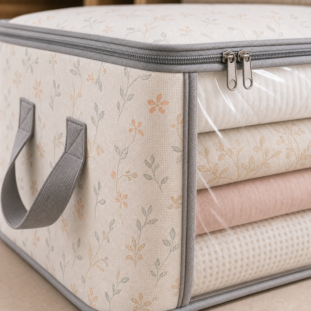 Bolsa Organizadora para Roupas de Cama em imagem close material premium - Viorenna