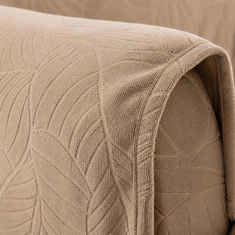 Borda costura e acabamento da capa para sofá jacquard bege