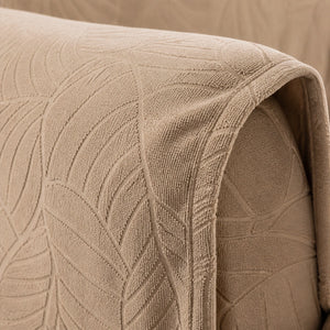Borda costura e acabamento da capa para sofá jacquard bege