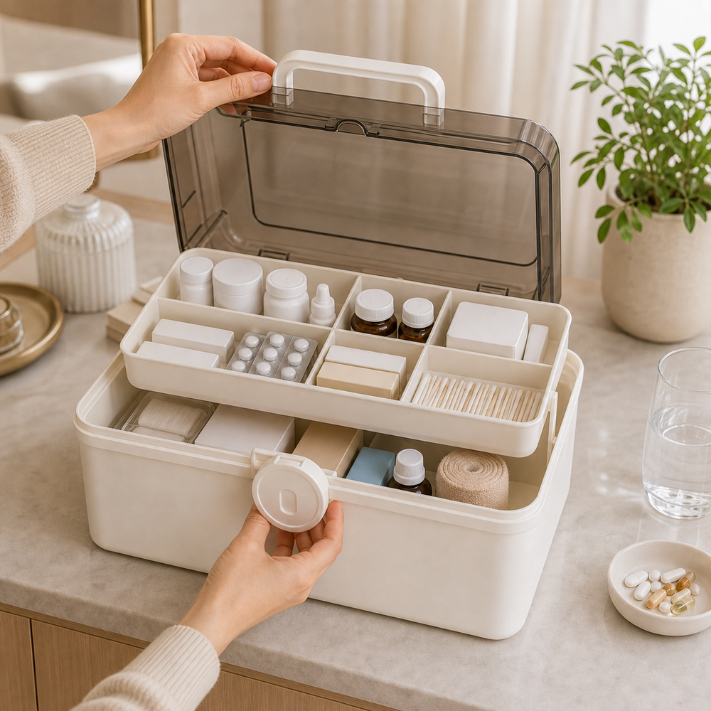 Caixa Organizadora Familiar para Medicamentos em imagem uso real premium - Viorenna