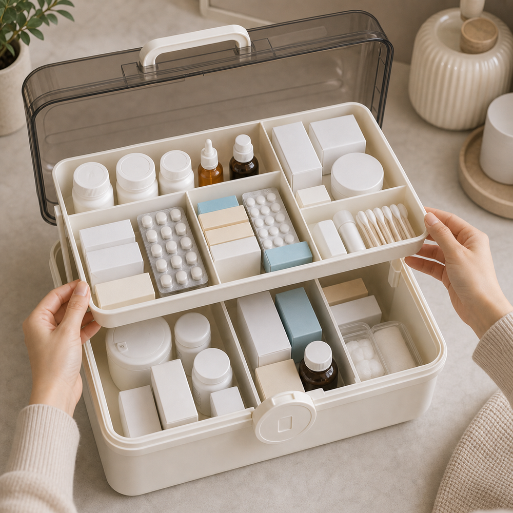 Caixa Organizadora Familiar para Medicamentos em imagem detalhe funcional premium - Viorenna