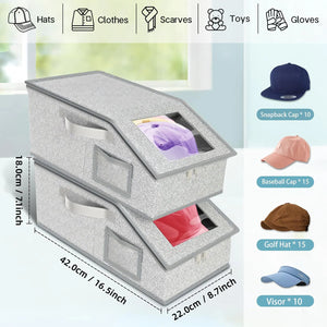Caixa Organizadora para Bonés com Visor Transparente em ambiente organizado
