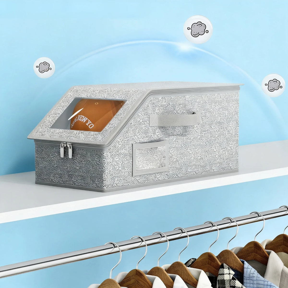 Caixa Organizadora para Bonés com Visor Transparente com detalhe de textura e acabamento
