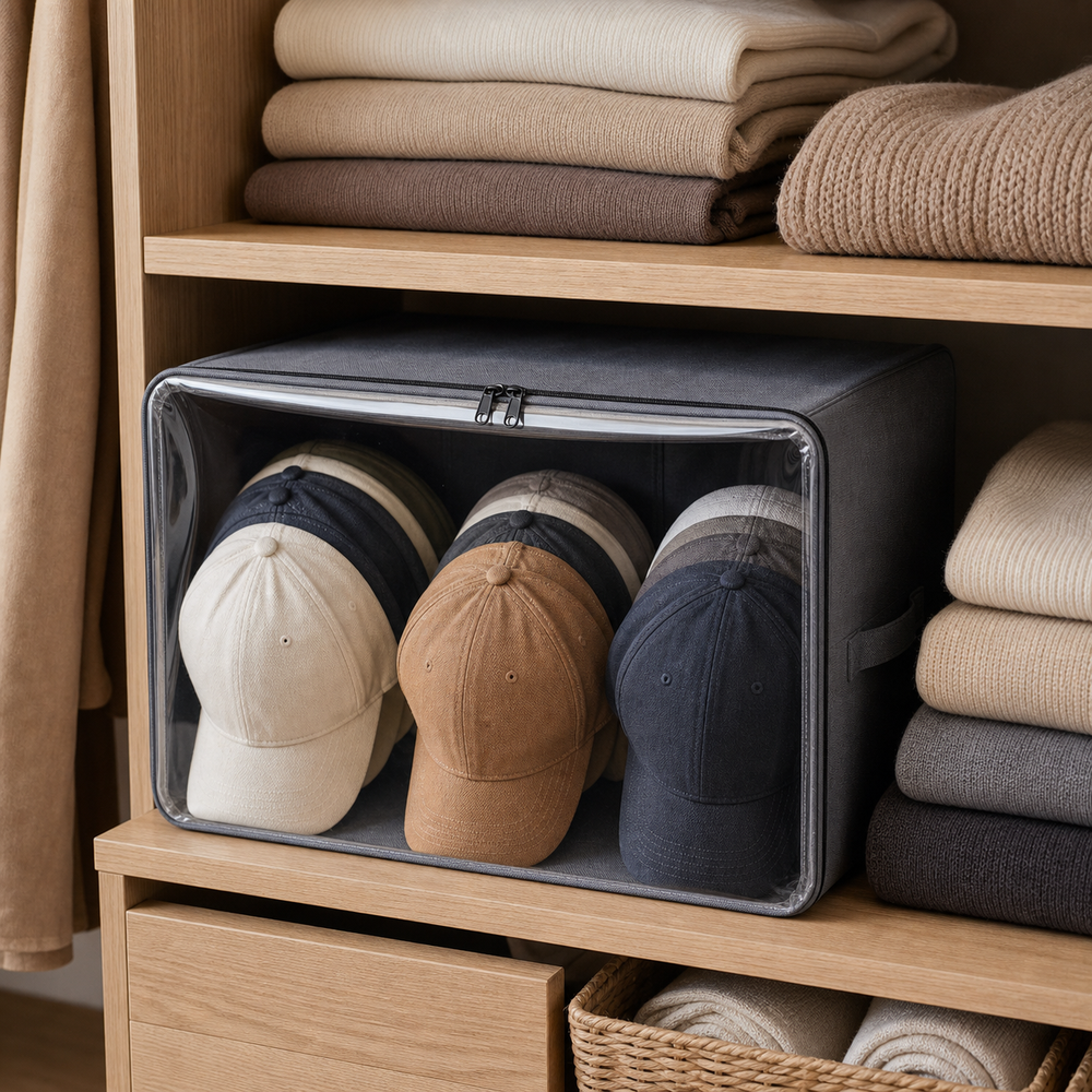 Caixa Organizadora para Bonés com Visor Transparente em imagem cena complementar premium - Viorenna