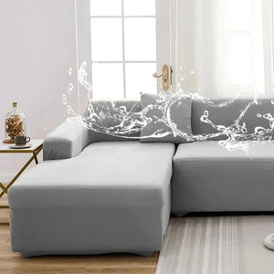 Capa para sofá de canto cinza-claro com chaise lateral