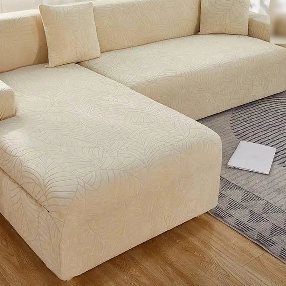 Capa para sofá jacquard creme disponível em tamanhos de 1 a 4 lugares