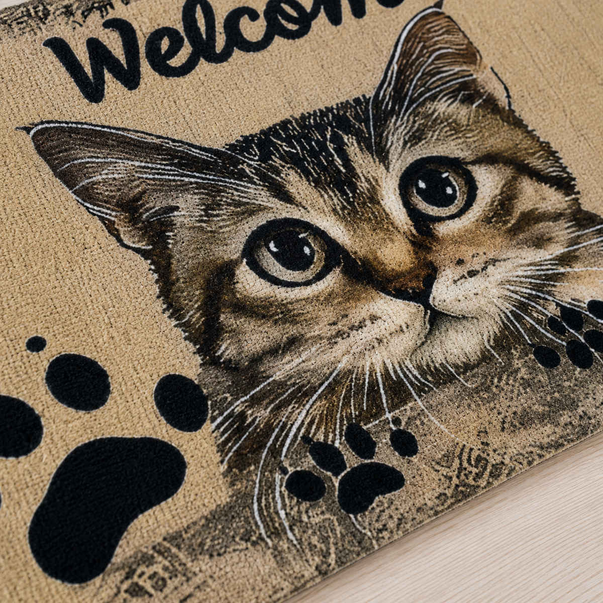 Detalhe de textura e acabamento do Capacho de Gato Decorativo para Entrada – Viorenna