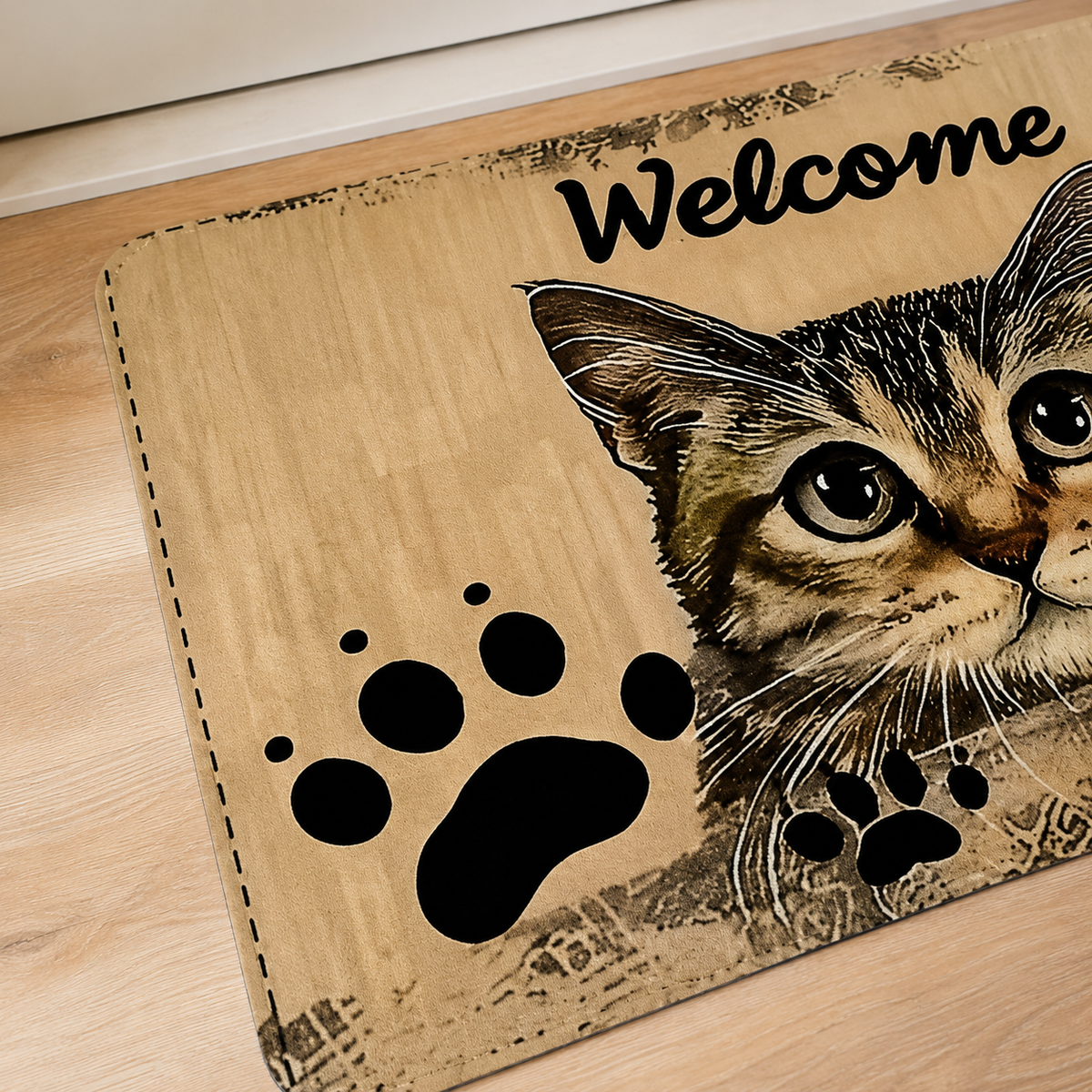 Detalhe de estrutura e acabamento do Capacho de Gato Decorativo para Entrada – Viorenna