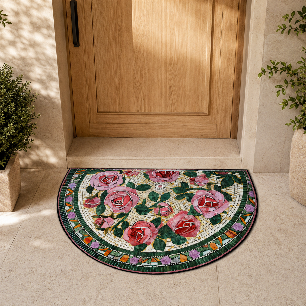 Capacho Floral para Entrada e Jardim em entrada residencial decorada – Viorenna