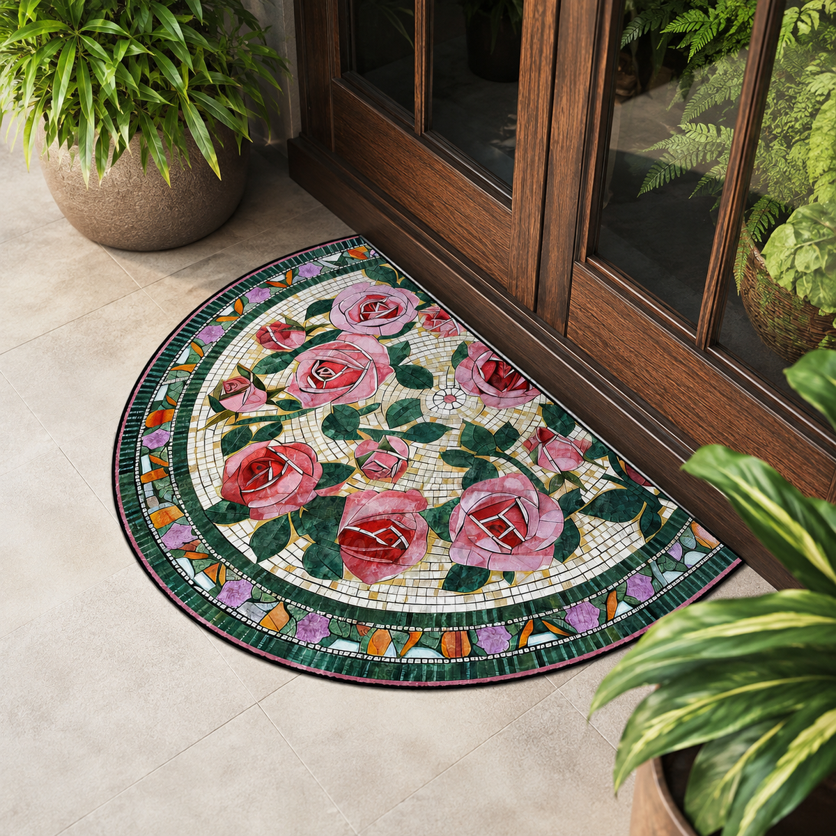 Capacho Floral para Entrada e Jardim em segundo ângulo de uso – Viorenna
