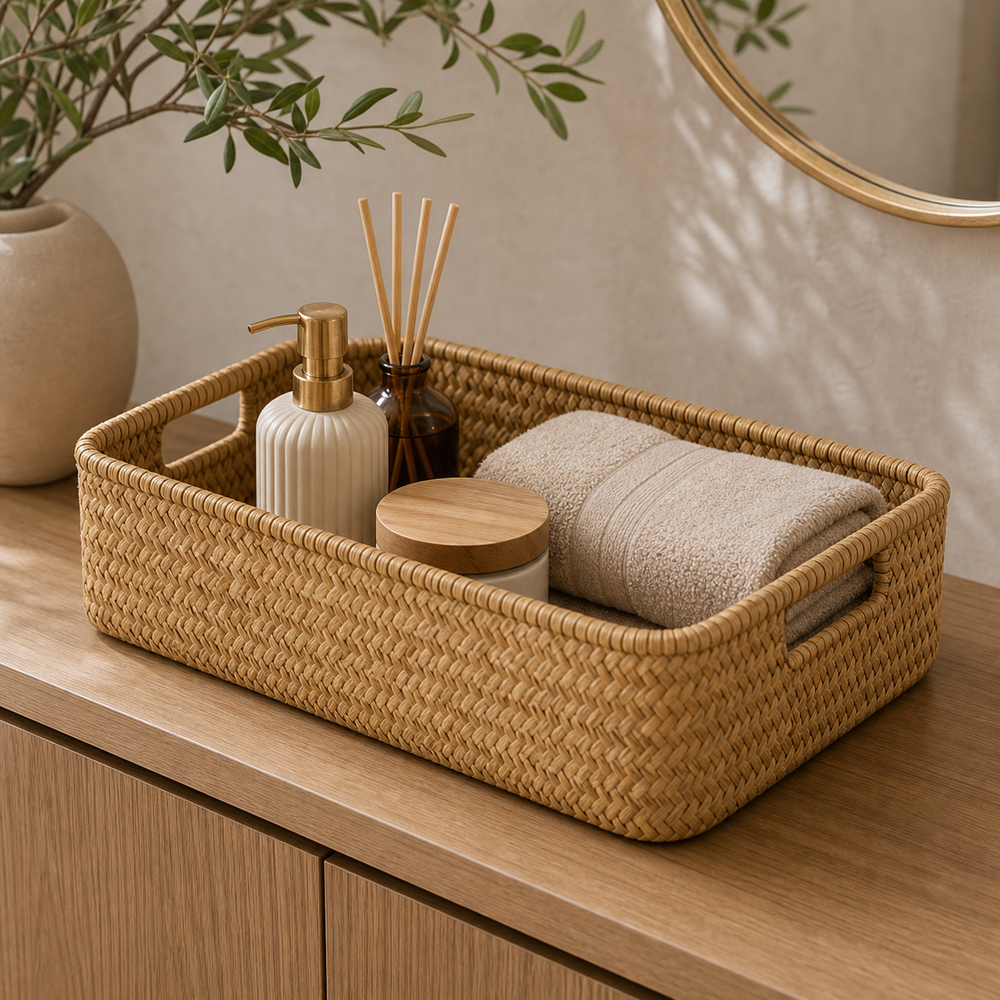 Cesto Decorativo de Fibra Natural para Mesa em imagem hero premium - Viorenna