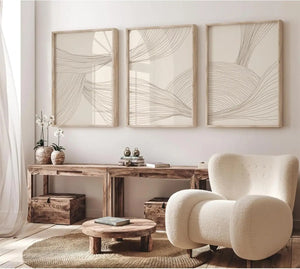 Conjunto de Quadros Decorativos Geométricos Bege em sala decorada