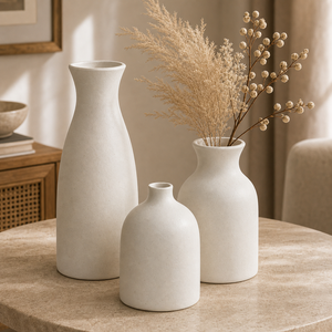 Conjunto de Vasos Decorativos Boho Conjunto de 3 Peças de Cerâmica para Mesa em imagem hero premium - Viorenna