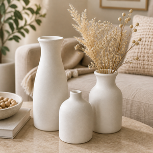Conjunto de Vasos Decorativos Boho Conjunto de 3 Peças de Cerâmica para Mesa em imagem uso real premium - Viorenna