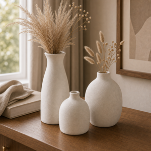Conjunto de Vasos Decorativos Boho Conjunto de 3 Peças de Cerâmica para Mesa - imagem 08 variacao uso composicao premium Viorenna
