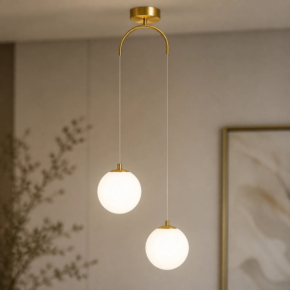 Detalhe da composição com 2 luminárias do lustre pendente
