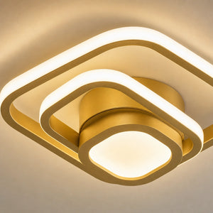 Detalhe do design geométrico do lustre LED de teto dourado quadrado