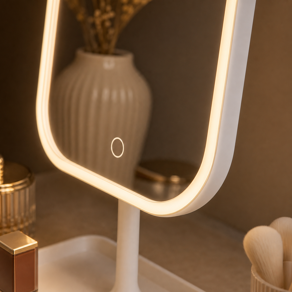 Espelho de Bancada com LED Tricolor Design Moderno com detalhe de material e acabamento - Viorenna