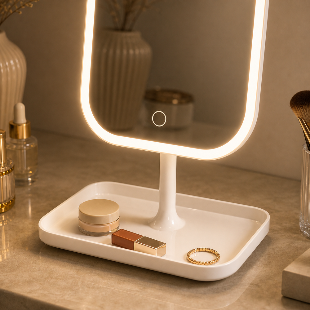 Espelho de Bancada com LED Tricolor Design Moderno com detalhe funcional do produto - Viorenna