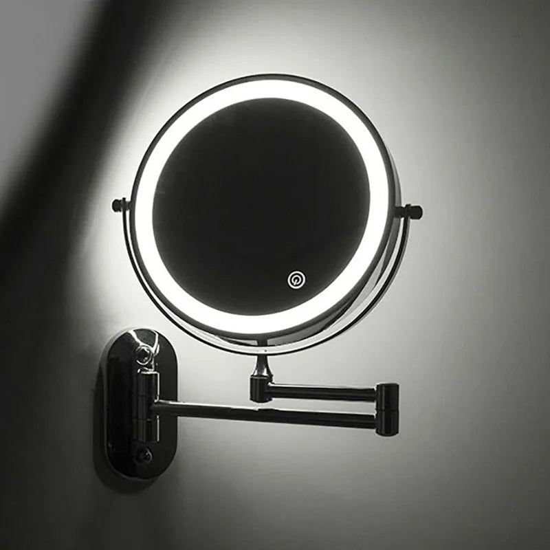 Espelho de Maquiagem Dourado com LED e Aumento em banheiro ou lavabo
