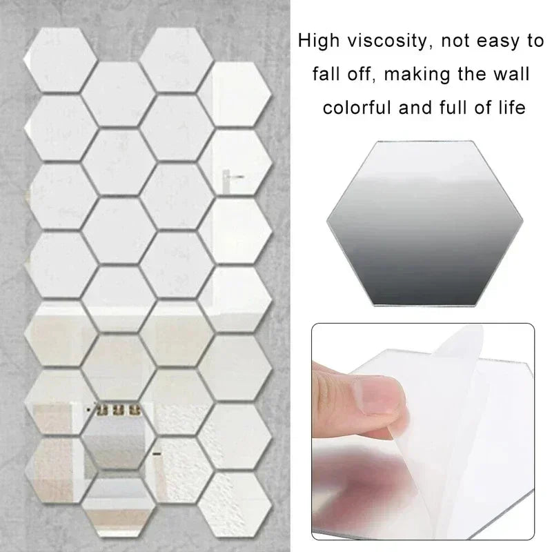 Espelho Decorativo Hexagonal Dourado e Prateado em banheiro ou lavabo